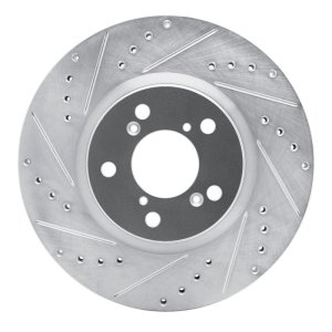 Honda Ridgeline Brake Rotor (1) - Front Left - R1 Concepts - Drilled & Slotted - Silver - `06-`14